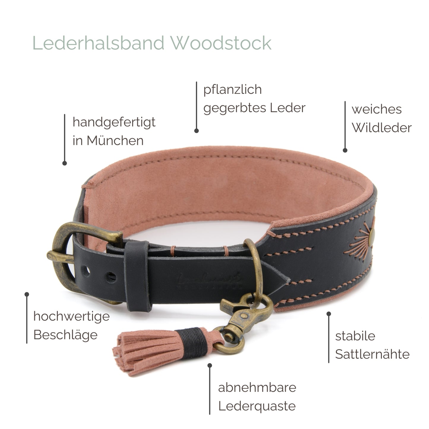 Details des Hundehalsband aus Leder Woodstock in Schwarz Details des Hundehalsband aus Leder Woodstock in Schwarz