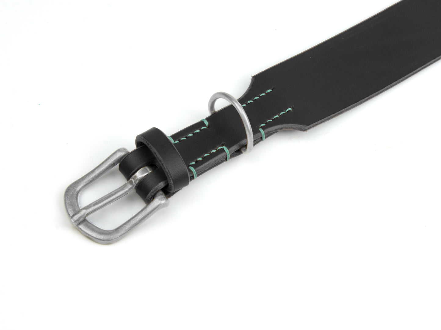 Breites Lederhalsband Carla für Hunde in Schwarz mit Sattlernaht Mint Silber Breites Lederhalsband Carla für Hunde in Schwarz mit Sattlernaht Mint Silber