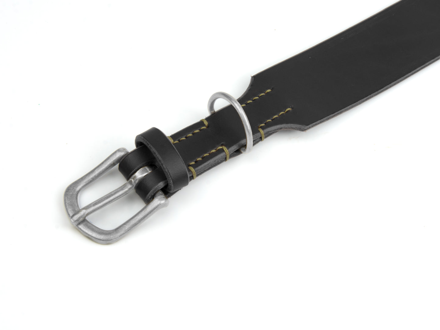 Breites Lederhalsband Carla für Hunde in Schwarz mit Sattlernaht Oliv Silber Breites Lederhalsband Carla für Hunde in Schwarz mit Sattlernaht Oliv Silber