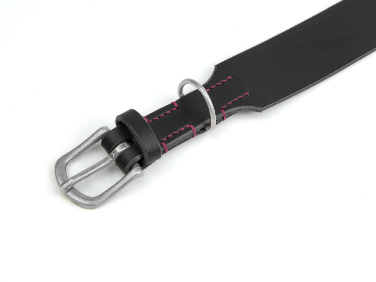 Breites Lederhalsband Carla für Hunde in Schwarz mit Sattlernaht Pink Silber Breites Lederhalsband Carla für Hunde in Schwarz mit Sattlernaht Pink Silber