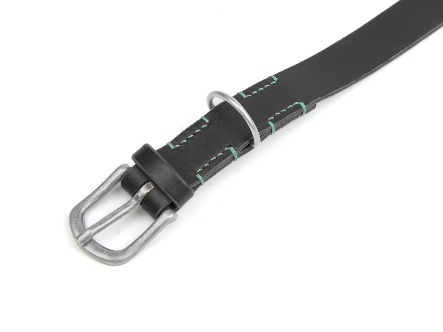 Lederhalsband Carla für Hunde Schwarz mit Sattlernaht in Mint Silber Lederhalsband Carla für Hunde Schwarz mit Sattlernaht in Mint Silber