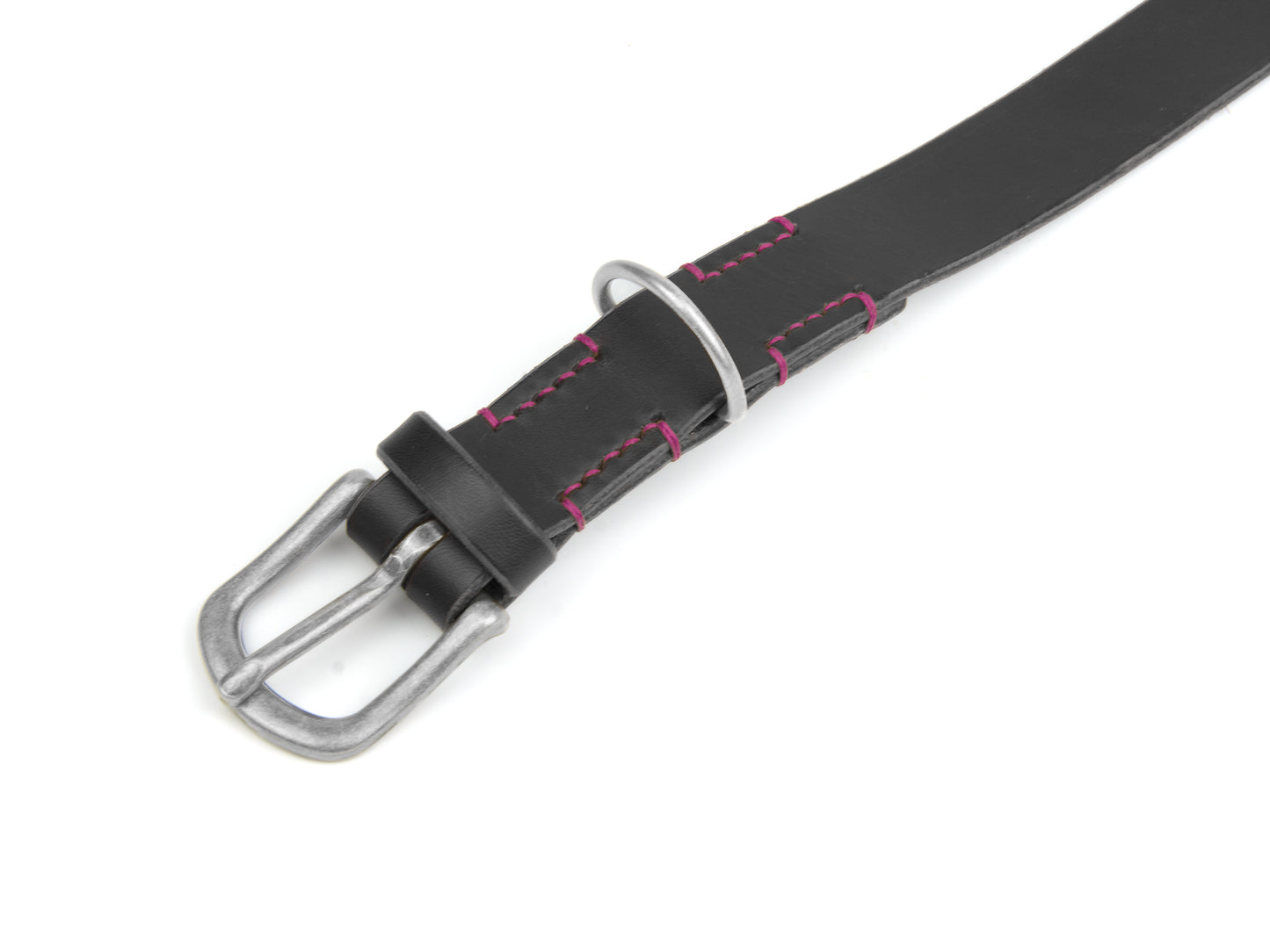 Lederhalsband Carla für Hunde Schwarz mit Sattlernaht in Pink Silber Lederhalsband Carla für Hunde Schwarz mit Sattlernaht in Pink Silber