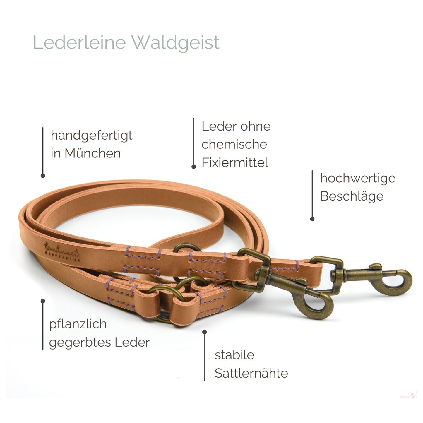 Lederleine 'Waldgeist' Cognac Hundeleine aus Leder - Lederleine 'Waldgeist' Cognac
