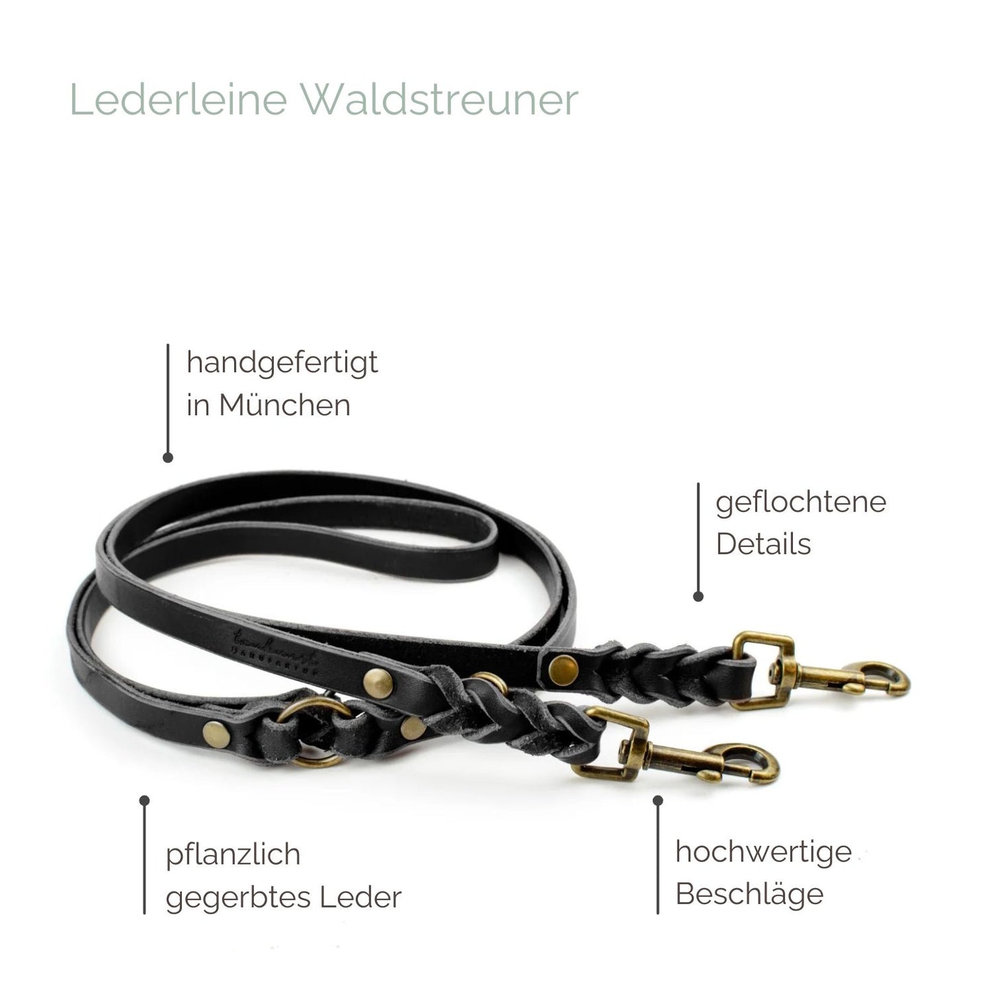 Lederleine 'Waldstreuner' Schwarz Hundeleine aus Leder - Lederleine 'Waldstreuner' Schwarz