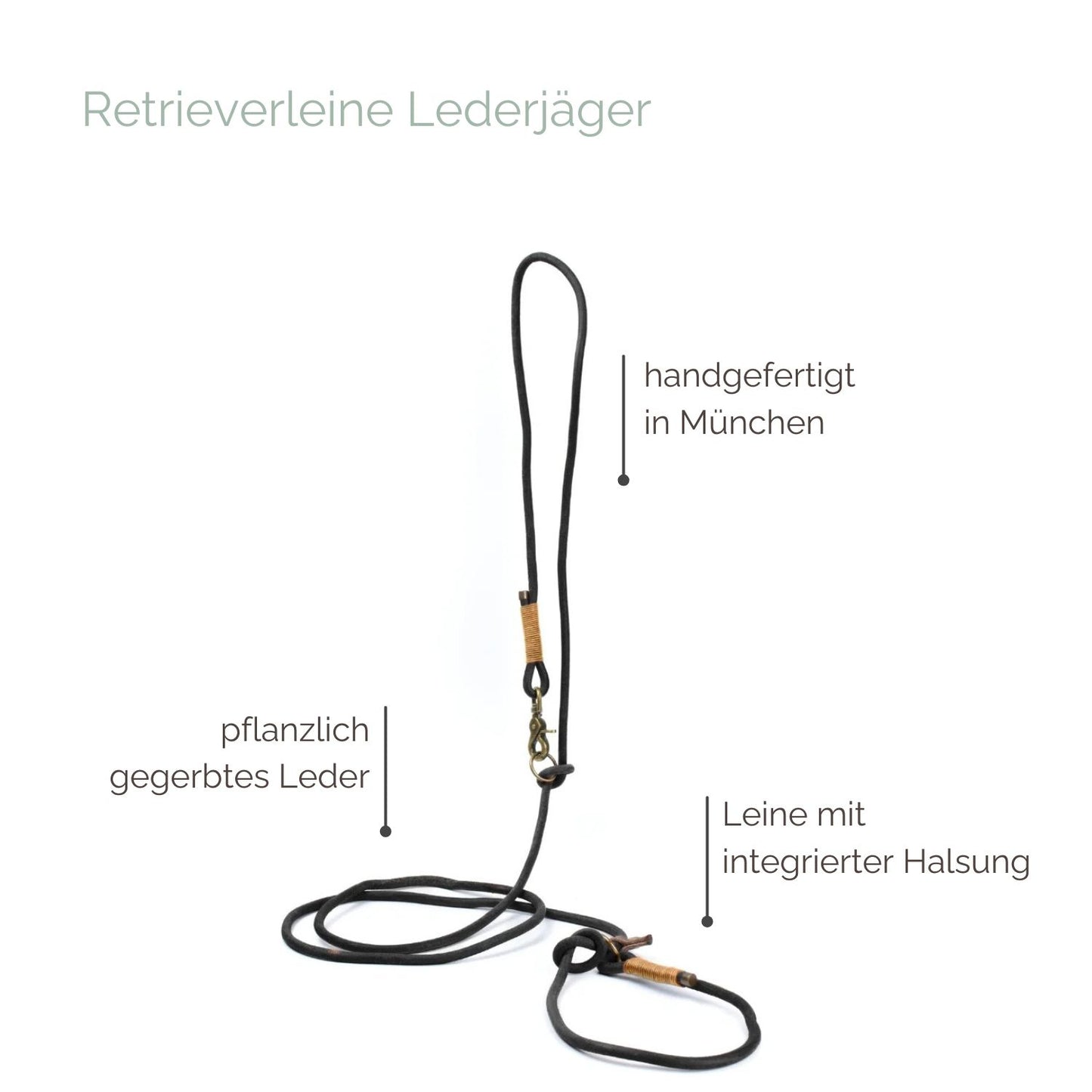 Retrieverleine Rundleder 'Lederjäger' Schwarz Retrieverleine Rundleder 'Lederjäger' Schwarz