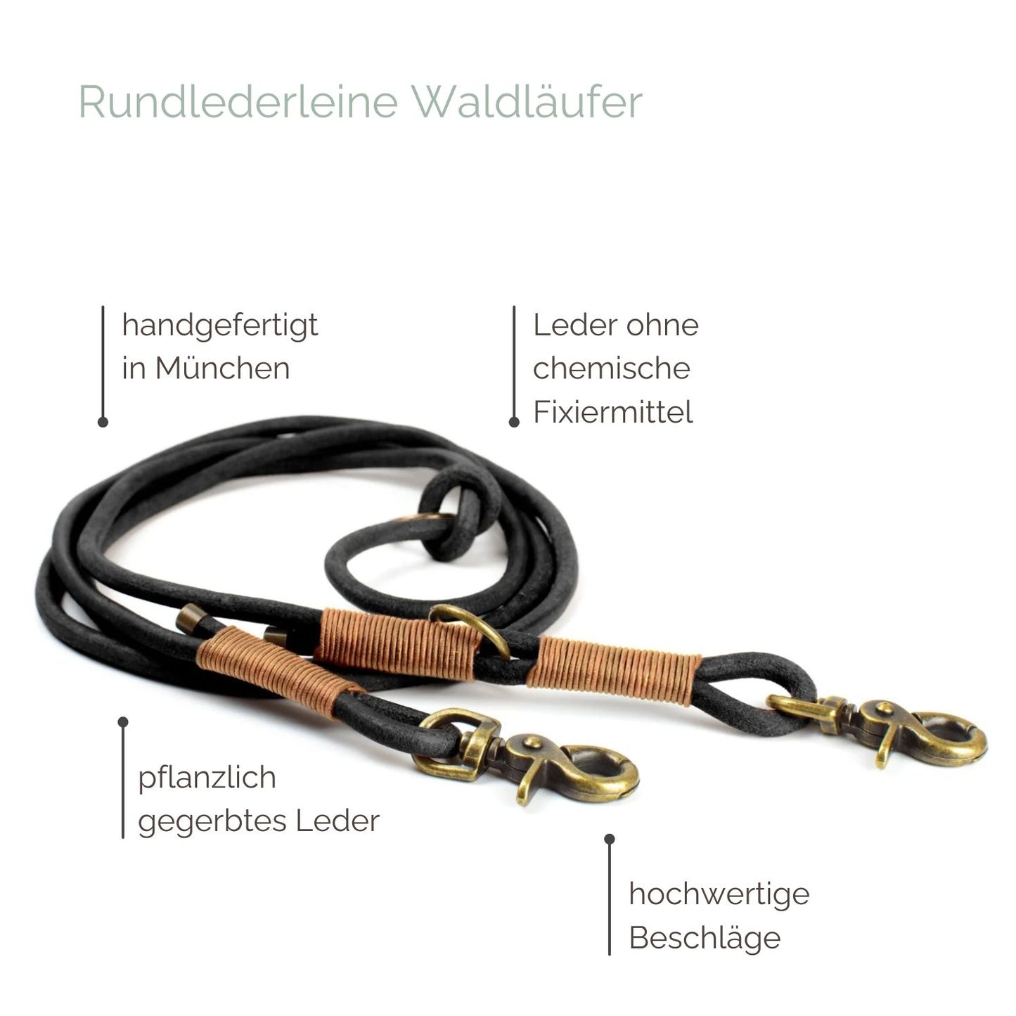 Rundlederleine 'Waldläufer' Schwarz Rundlederleine 'Waldläufer' Schwarz