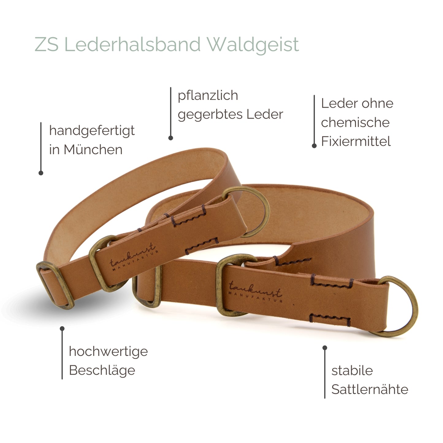 Zugstopp Lederhalsband 'Waldgeist' Camel Zugstopp Lederhalsband 'Waldgeist' Camel