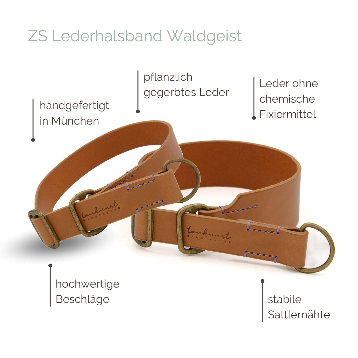 Zugstopp Lederhalsband 'Waldgeist' Cognac Zugstopp Lederhalsband 'Waldgeist' Cognac