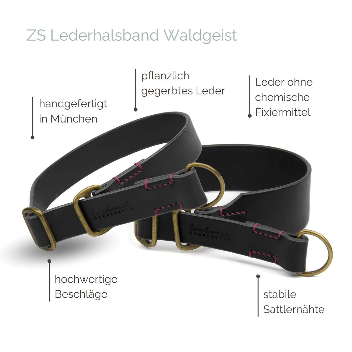 Zugstopp Lederhalsband 'Waldgeist' Schwarz Zugstopp Lederhalsband 'Waldgeist' Schwarz
