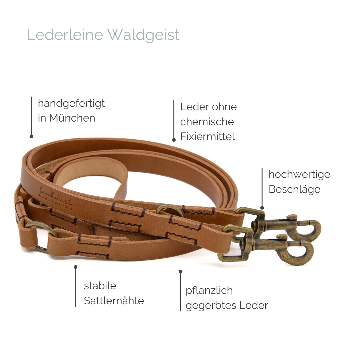 Lederleine 'Waldgeist' Camel Hundeleine aus Leder - Lederleine 'Waldgeist' Camel
