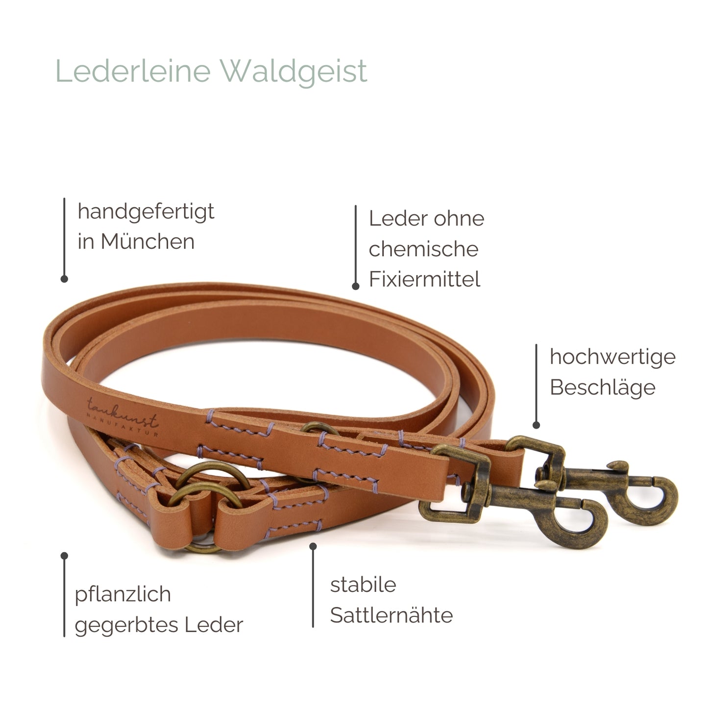 Lederleine 'Waldgeist' Cognac Hundeleine aus Leder - Lederleine 'Waldgeist' Cognac