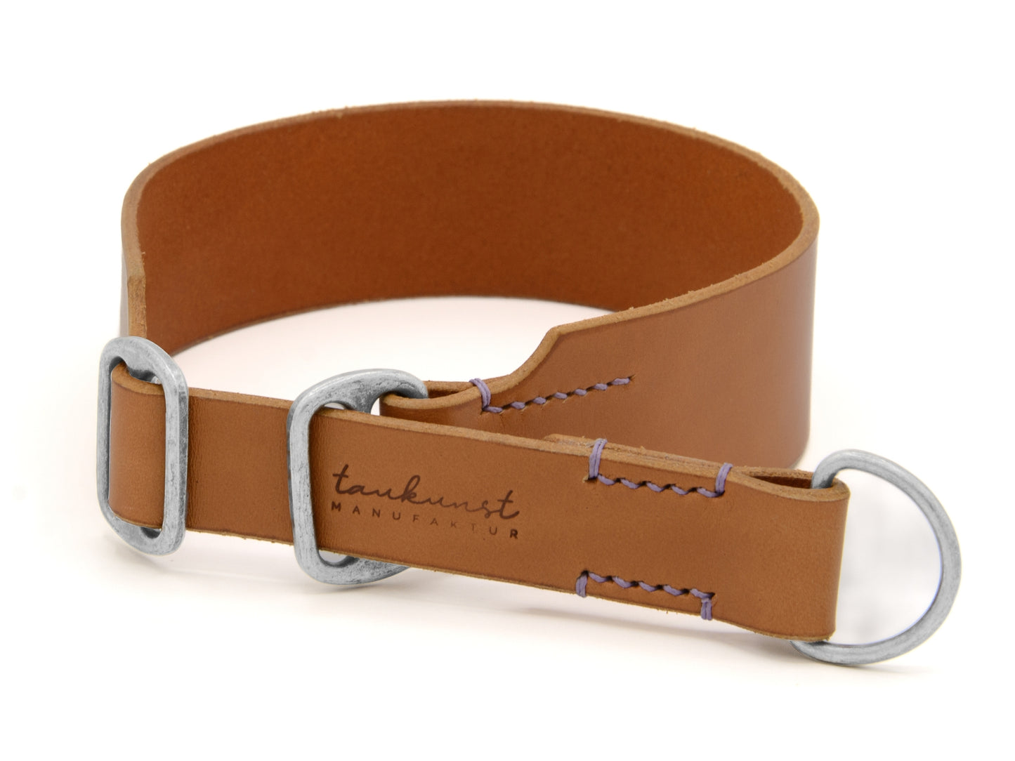 Zugstopp Lederhalsband 'Waldgeist' Cognac
