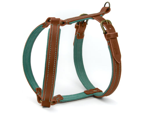 Gepolstertes Ledergeschirr Bella für Hunde in Braun mit Sattlernaht Wildleder Mint Vintage - Hundegeschirr
