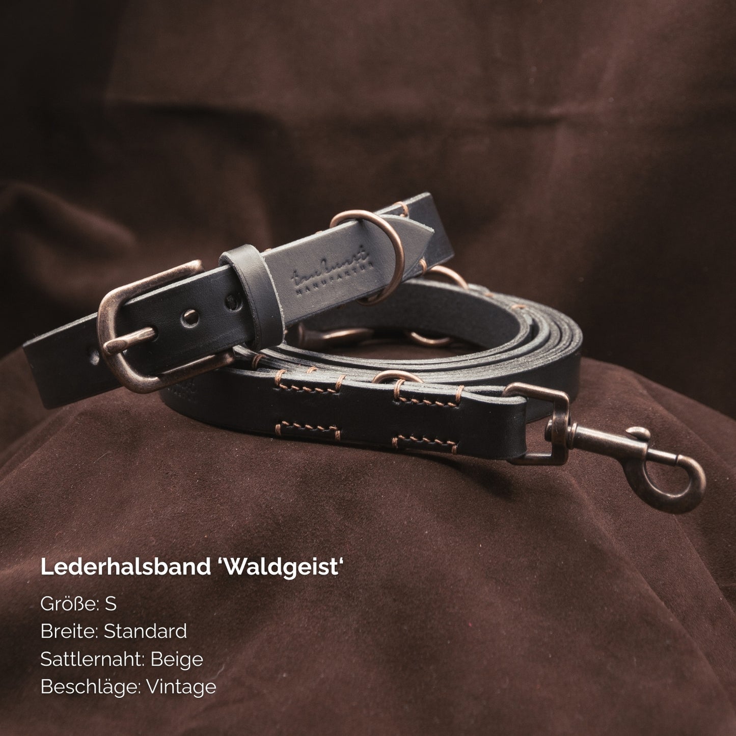 Lederhalsband 'Waldgeist' Schwarz
