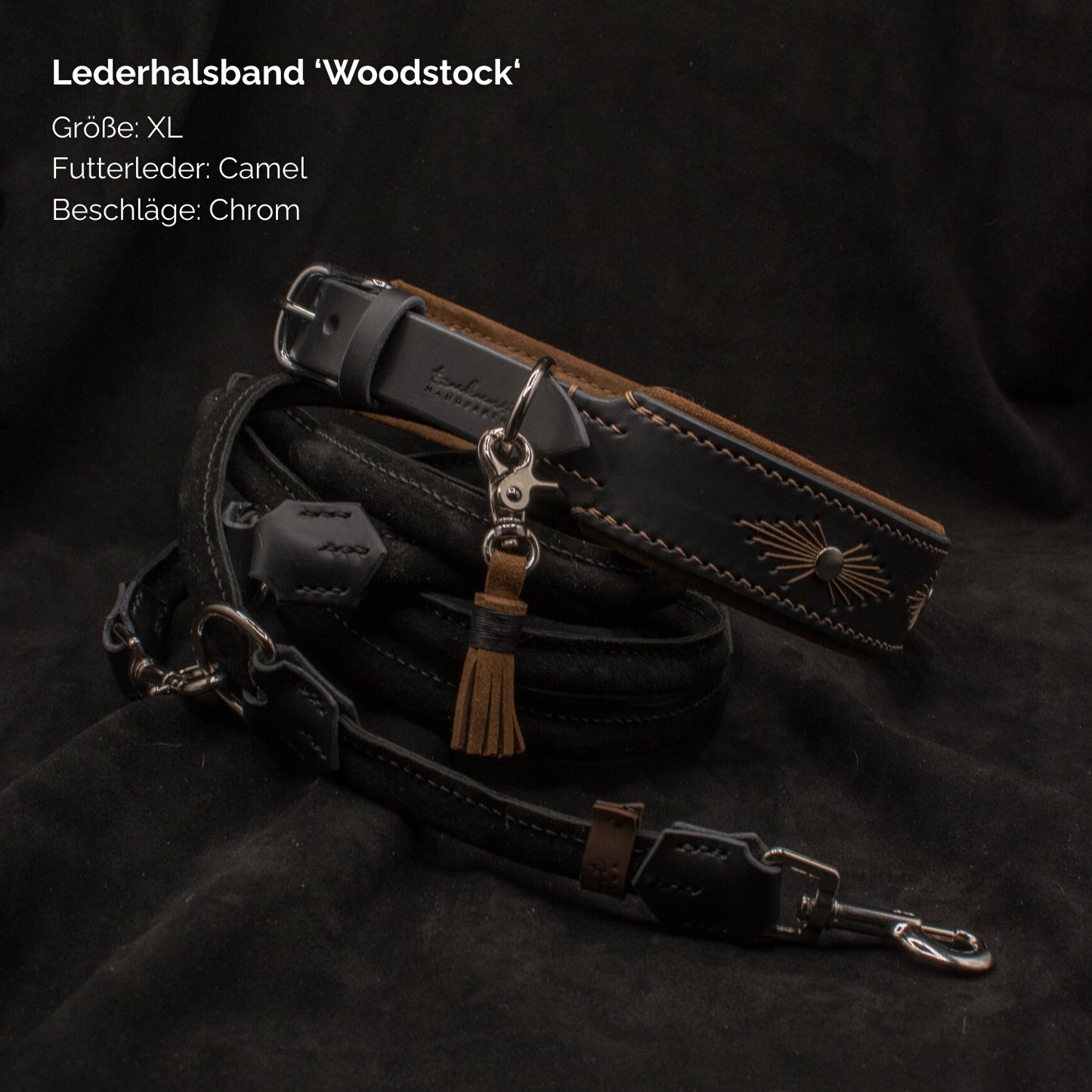 Lederhalsband 'Woodstock' Schwarz
