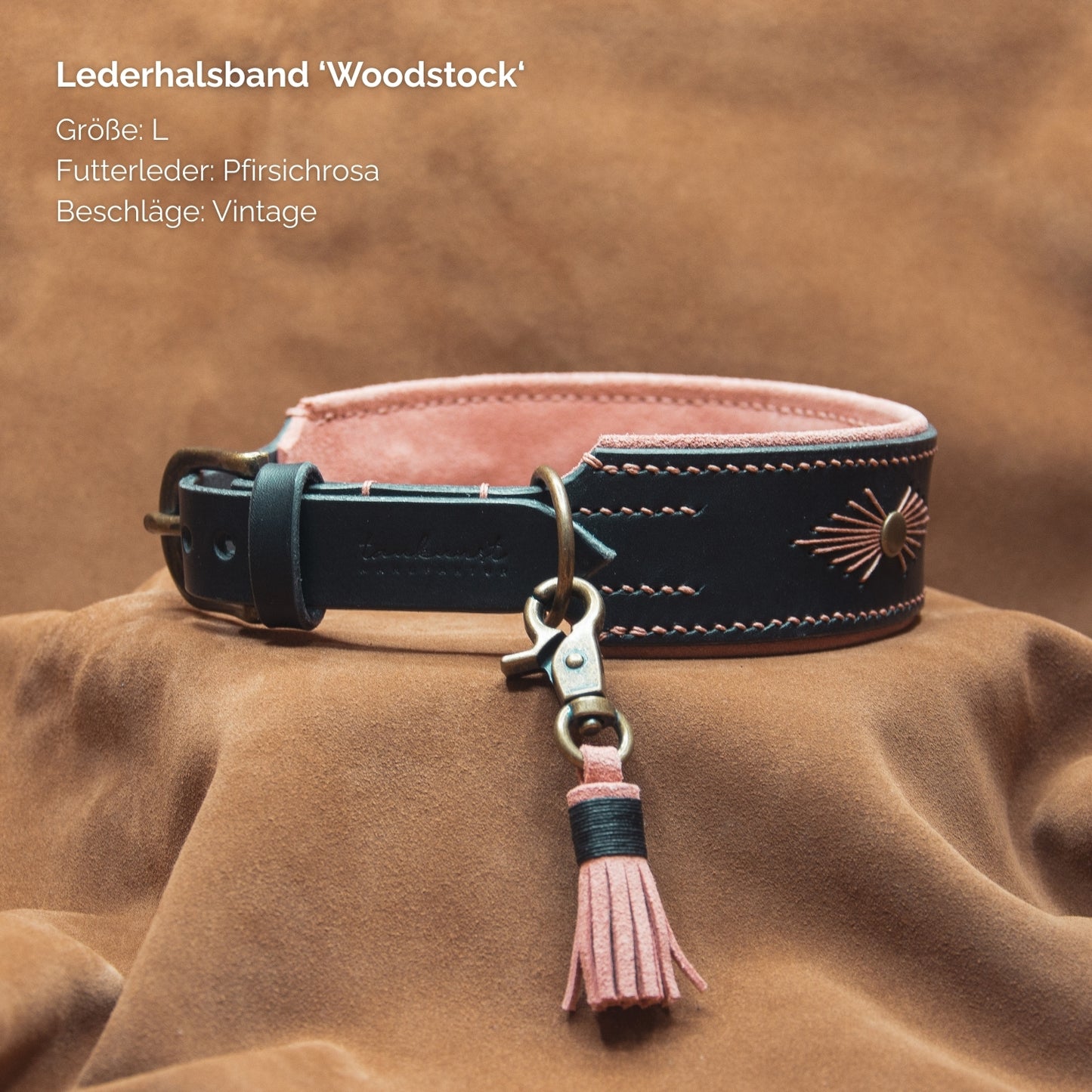Lederhalsband 'Woodstock' Schwarz
