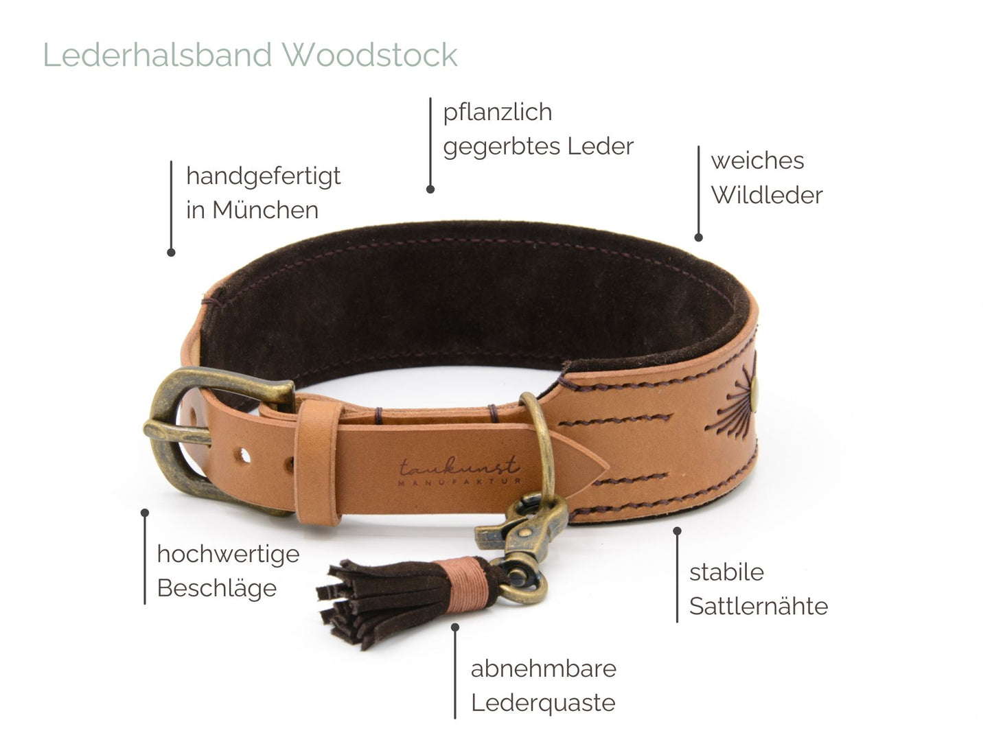 Lederhalsband 'Woodstock' Camel
