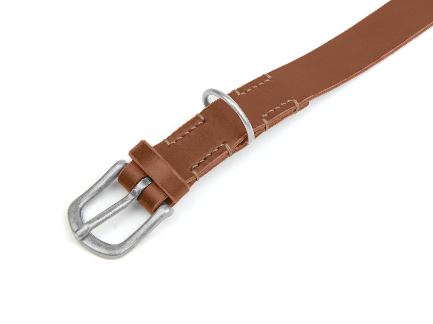 Lederhalsband Bella für Hunde Braun mit Sattlernaht in Beige Silber