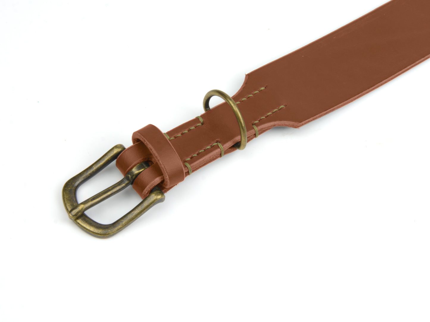 Breites Lederhalsband Bella für Hunde in Braun mit Sattlernaht Oliv Vintage
