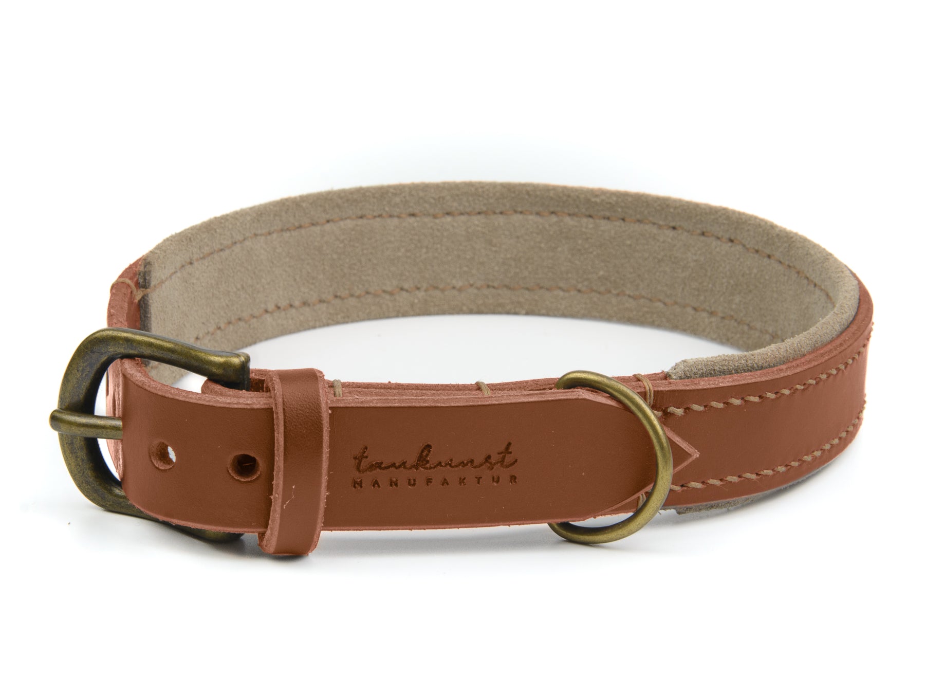 Lederhalsband Bella für Hunde in Braun mit Sattlernaht Beige Vintage