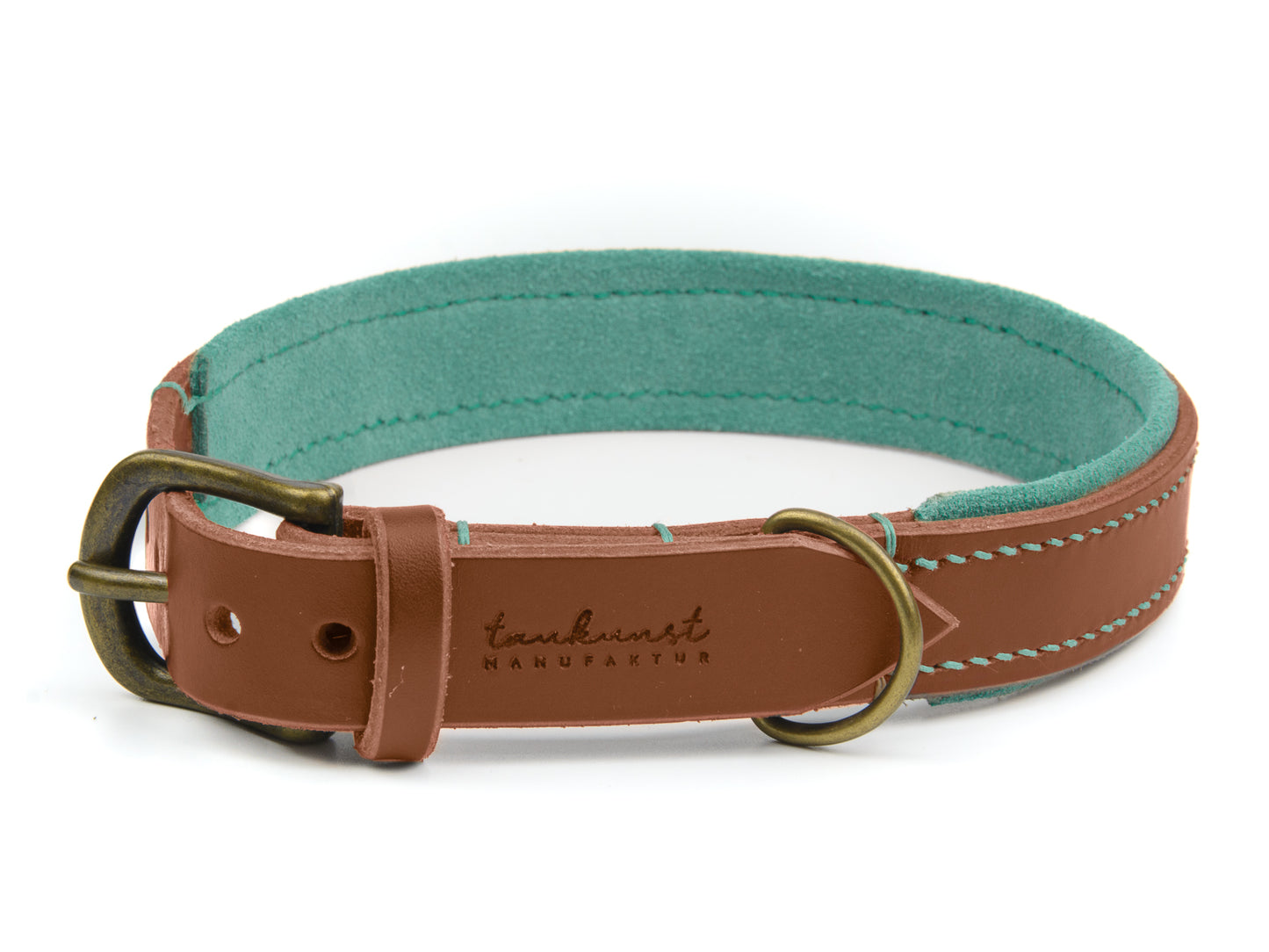 Lederhalsband Bella für Hunde in Braun mit Sattlernaht Mint Vintage
