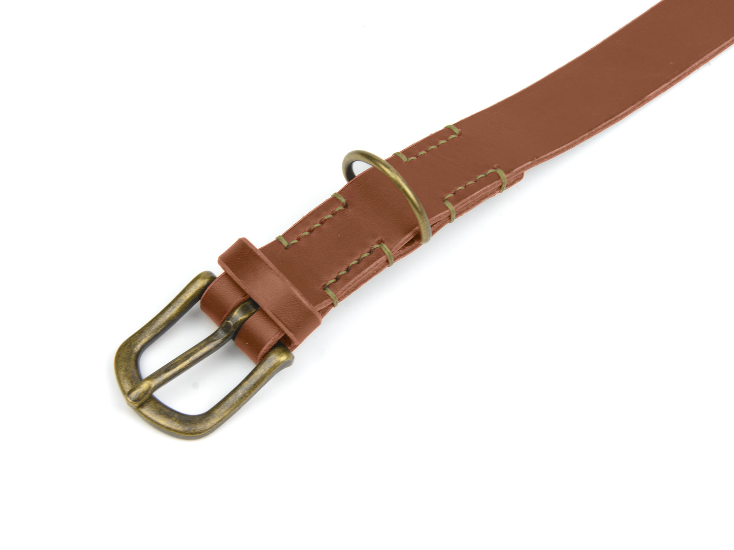 Lederhalsband Bella für Hunde Braun mit Sattlernaht in Oliv Vintage
