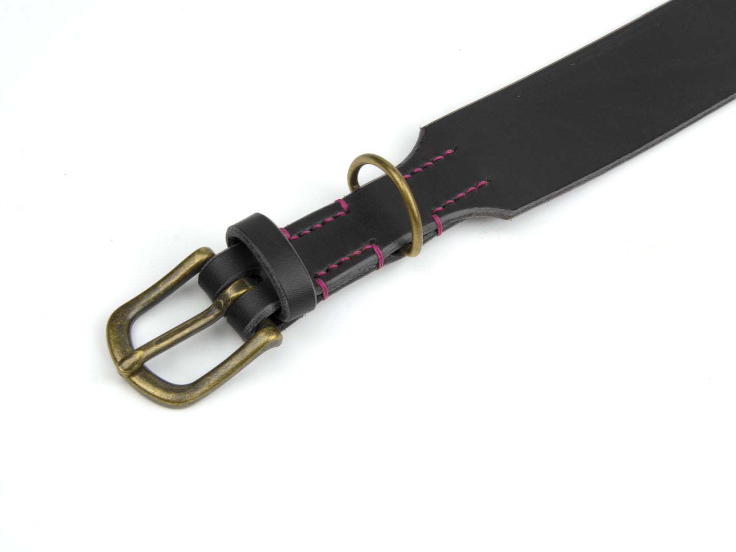 Breites Lederhalsband Carla für Hunde in Schwarz mit Sattlernaht Pink Vintage
