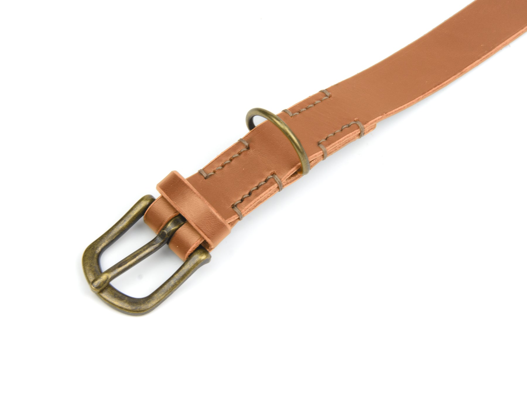 Lederhalsband Fiona für Hunde Cognac mit Sattlernaht in Beige Vintage