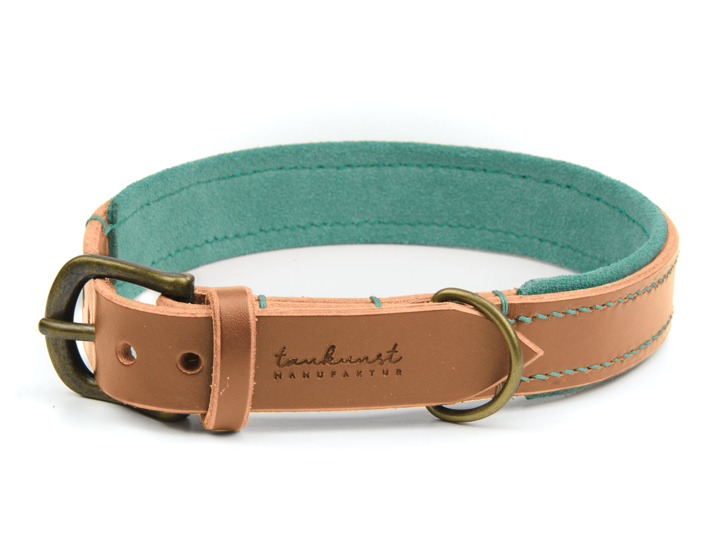 Lederhalsband Fiona für Hunde in Cognac mit Sattlernaht Mint Vintage
