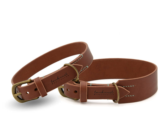 Genähtes Lederhalsband für Hunde in Braun
