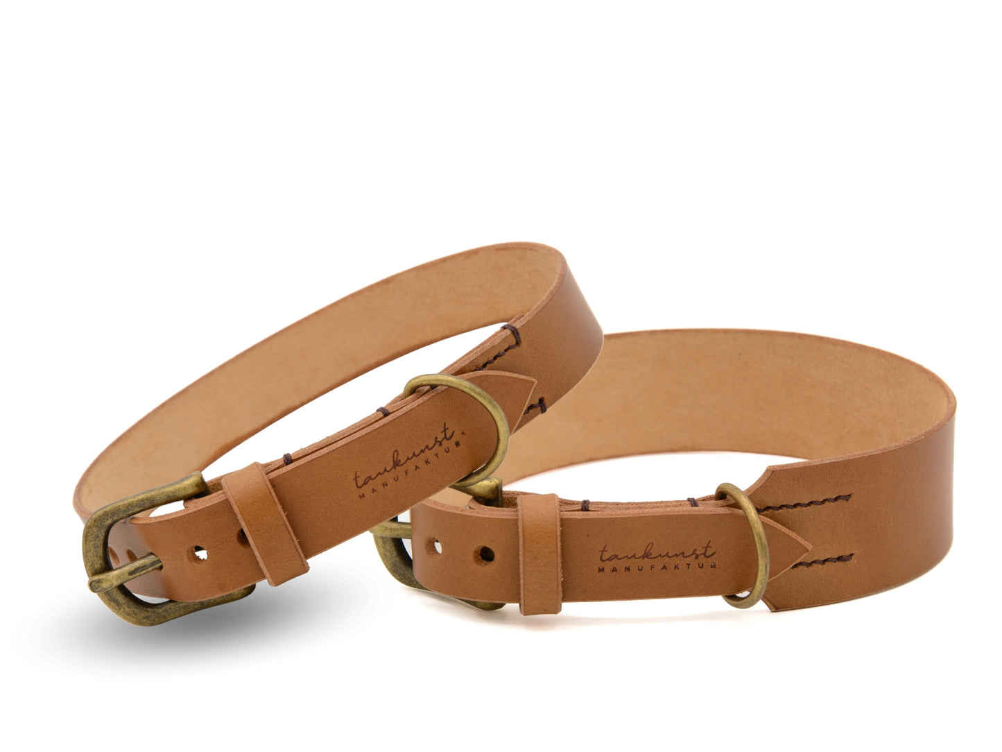 Genähtes Lederhalsband für Hunde in Camel
