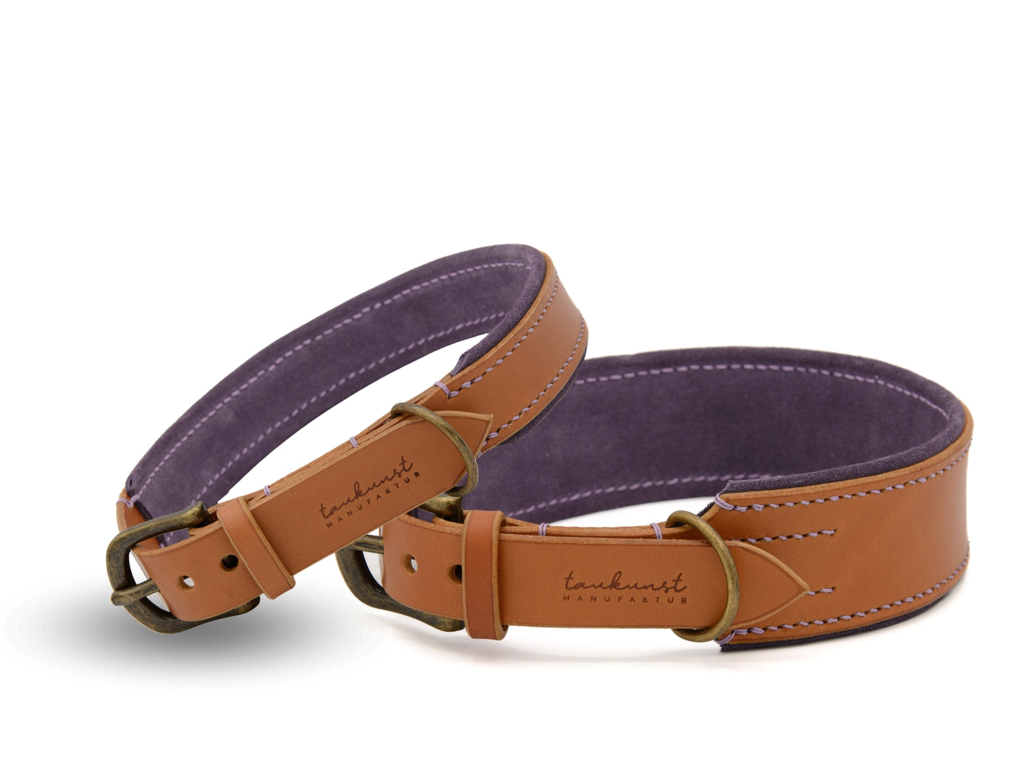 Gepolstertes Lederhalsband Wildfang in Cognac
