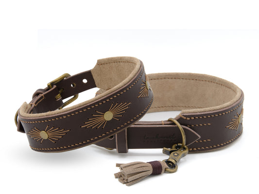 Gepolstertes breites Lederhalsband für Hunde in Dunkelbraun
