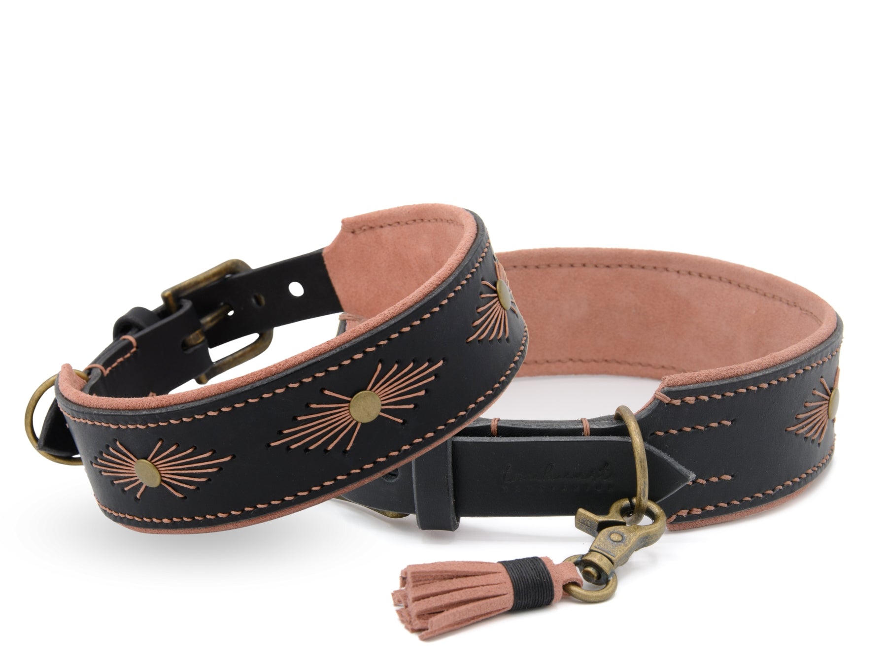 Gepolstertes Lederhalsband Woodstock in Schwarz
