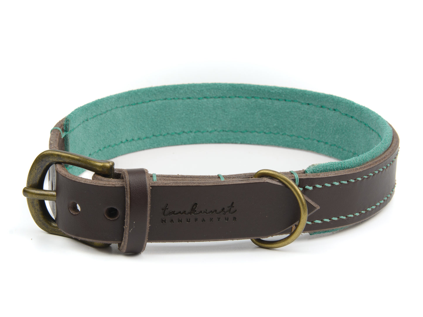 Lederhalsband Wilma für Hunde in Dunkelbraun mit Sattlernaht Mint Vintage
