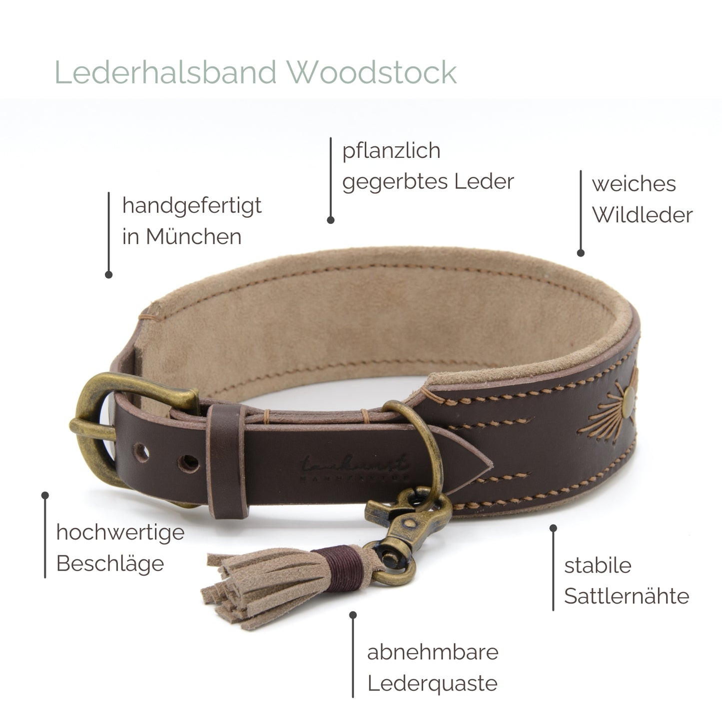 Lederhalsband 'Woodstock' Dunkelbraun
