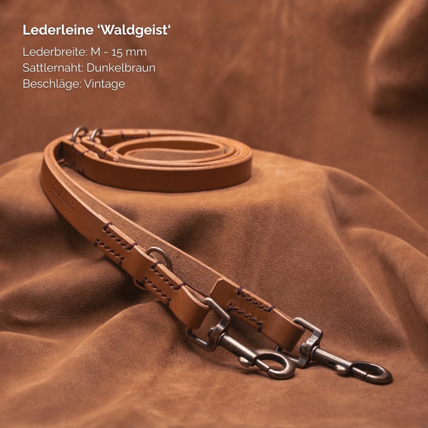 Hundeleine aus Leder - Lederleine 'Waldgeist' Camel
