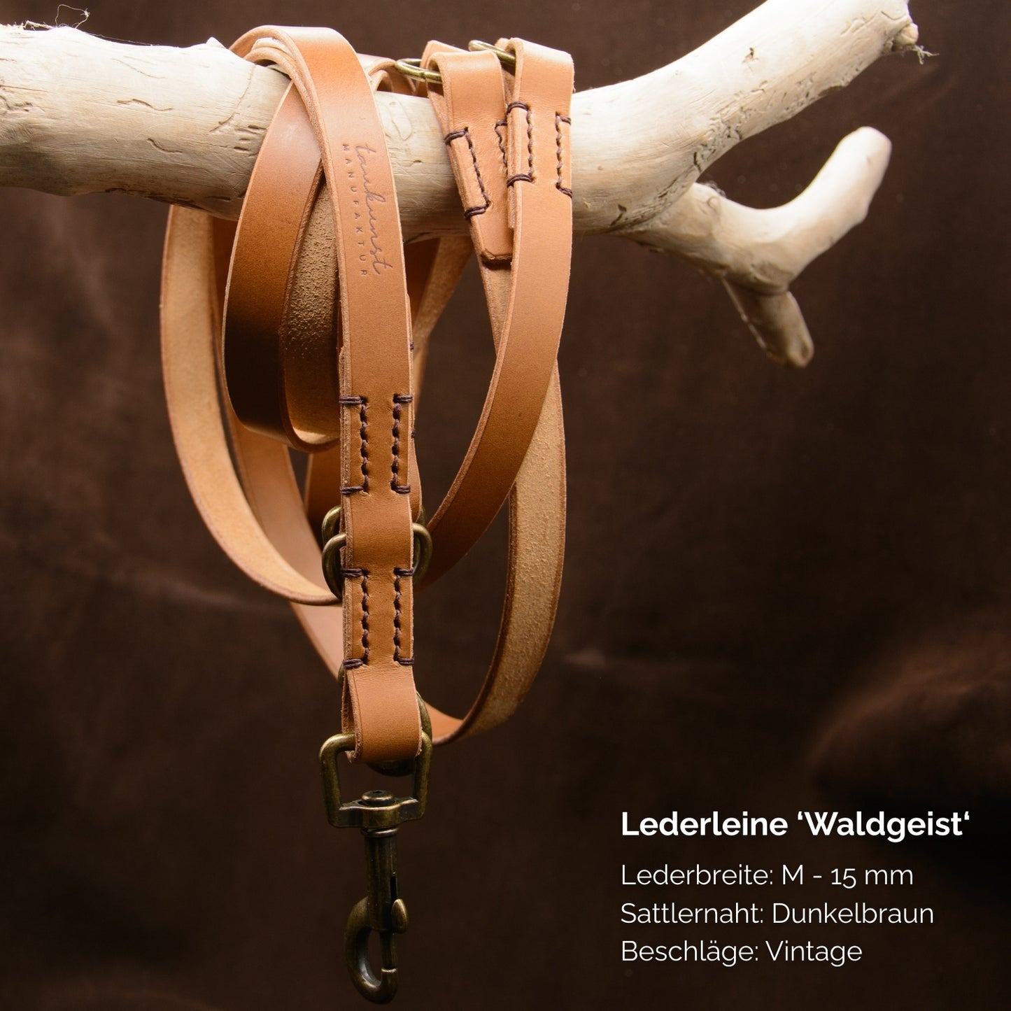 Hundeleine aus Leder - Lederleine 'Waldgeist' Camel
