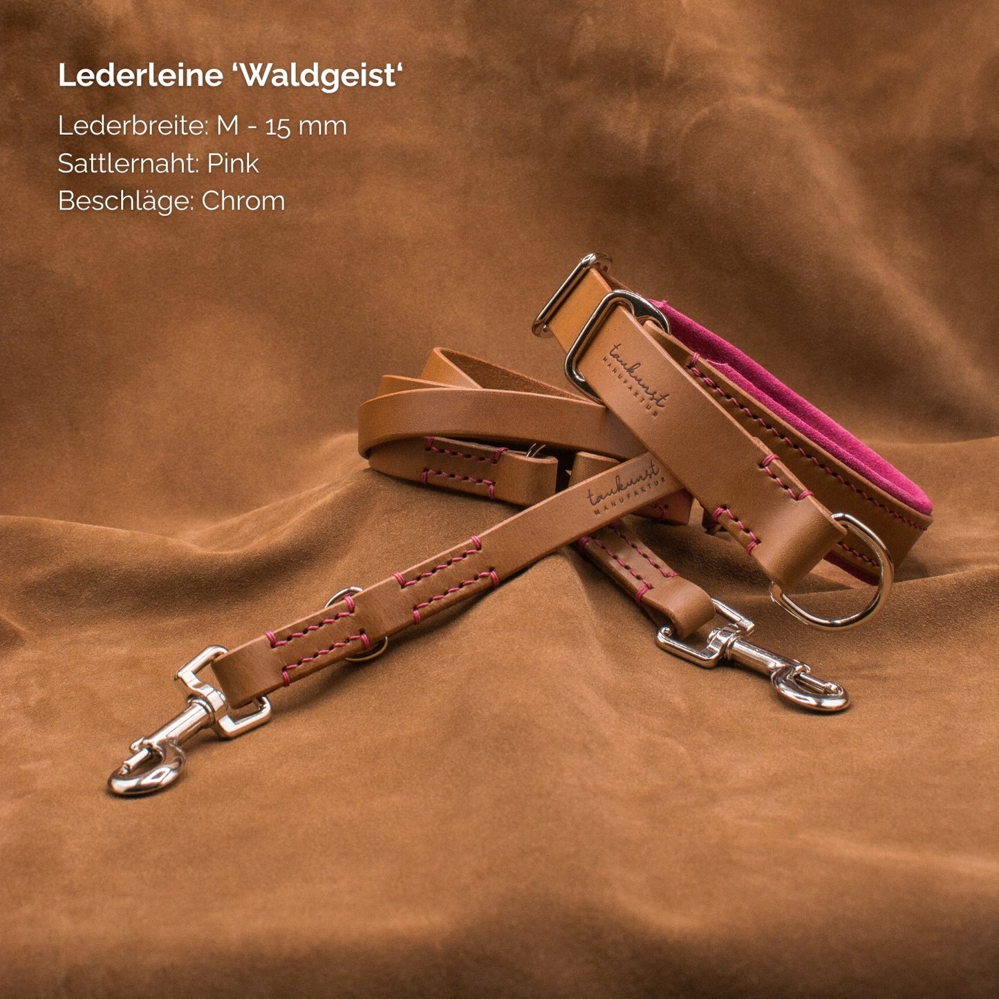Hundeleine aus Leder - Lederleine 'Waldgeist' Camel
