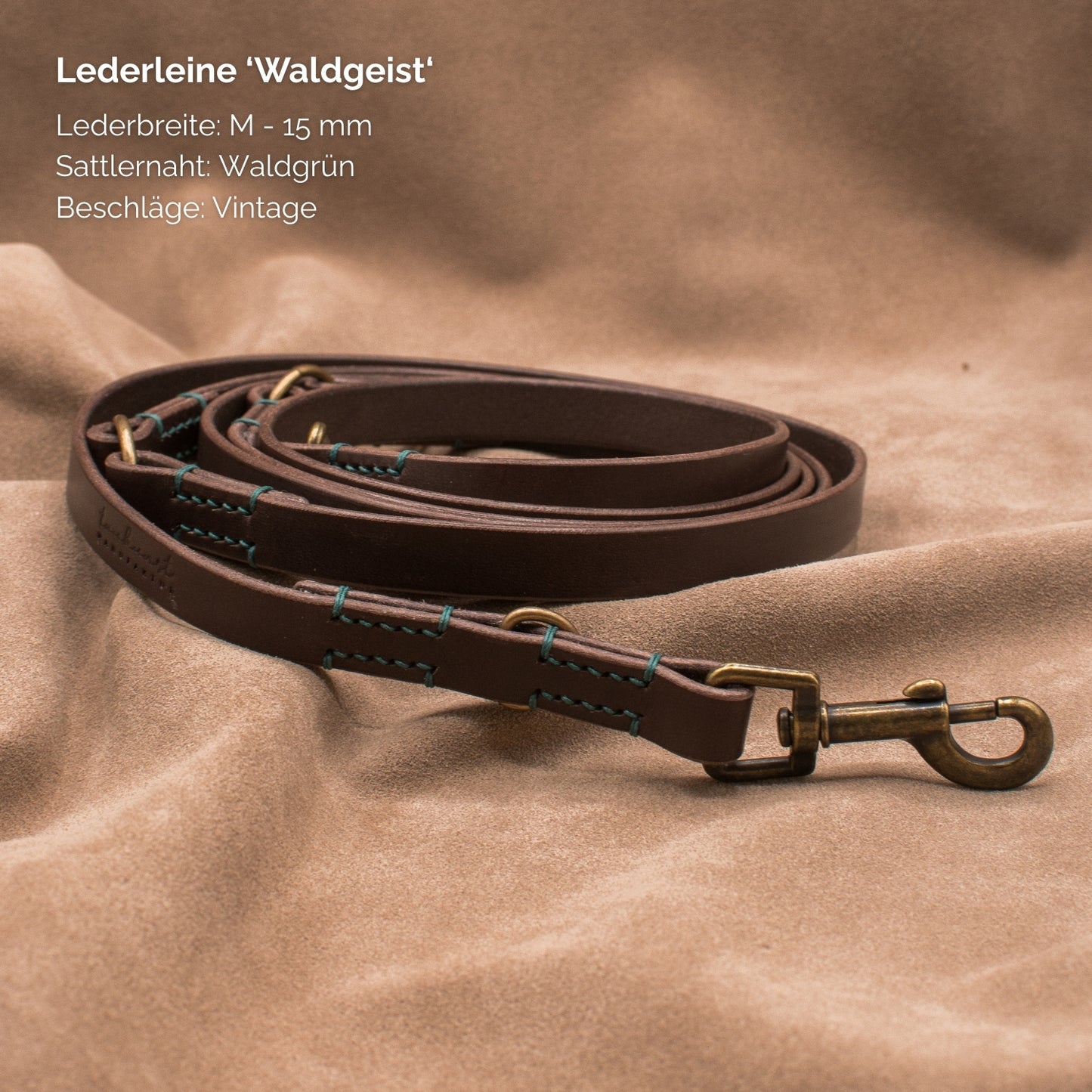 Hundeleine aus Leder - Lederleine 'Waldgeist' Dunkelbraun
