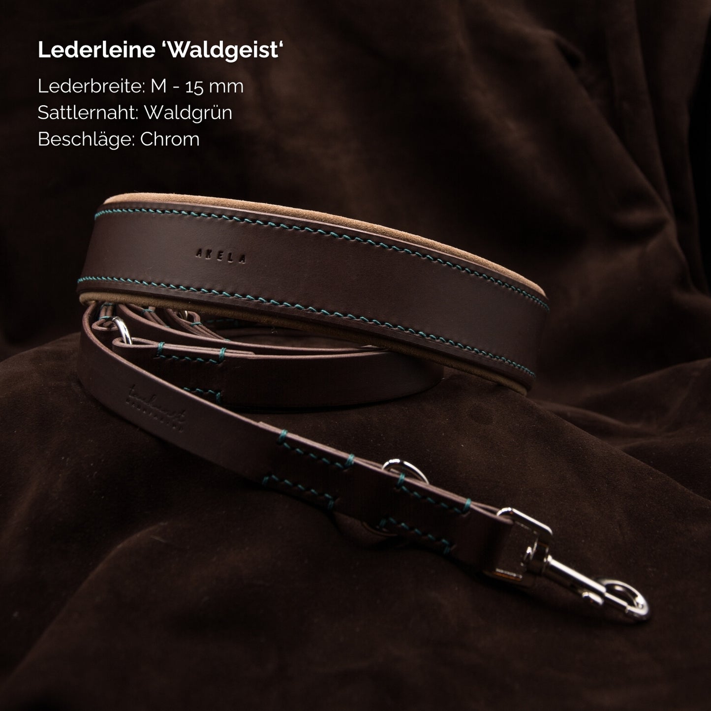 Hundeleine aus Leder - Lederleine 'Waldgeist' Dunkelbraun
