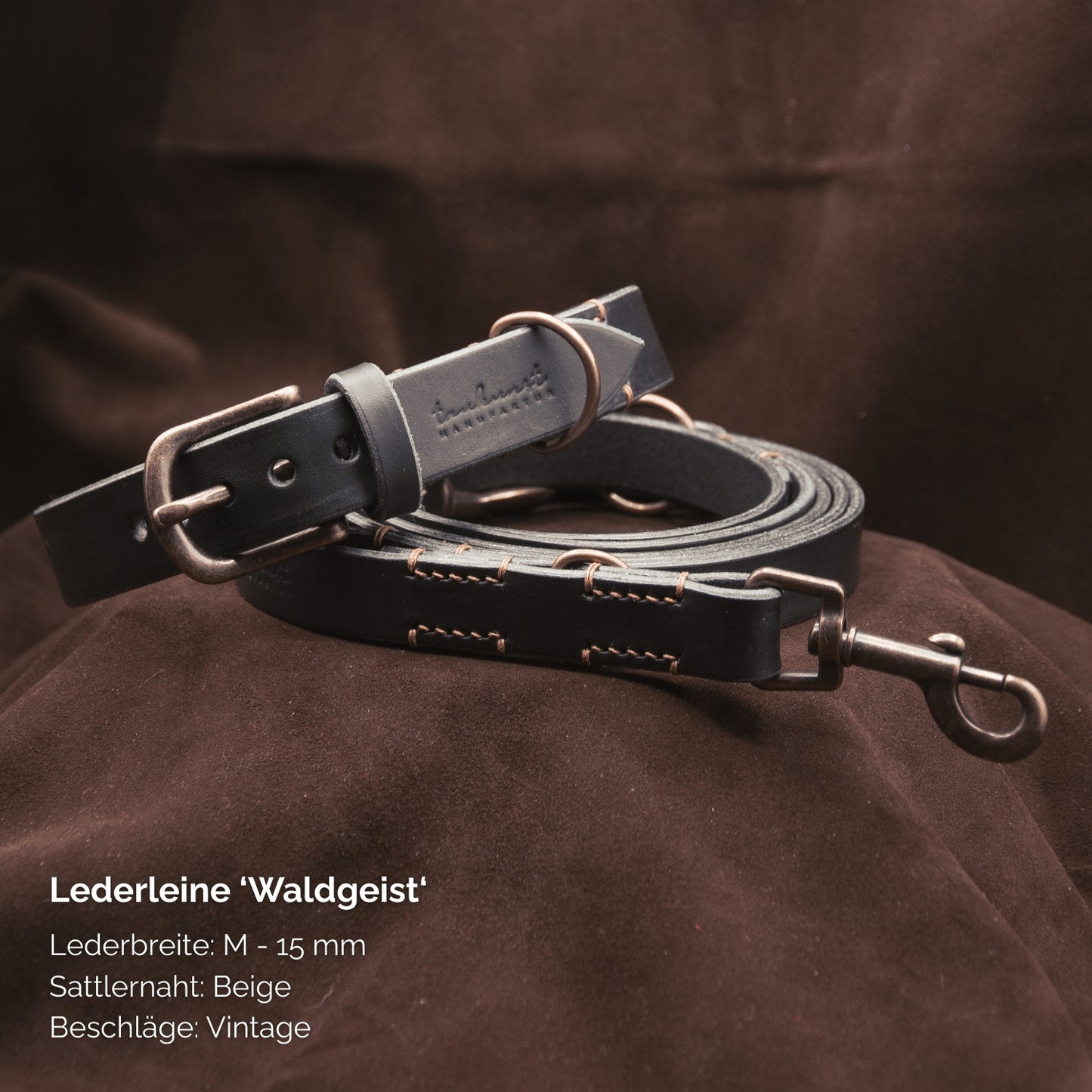 Hundeleine aus Leder - Lederleine 'Waldgeist' Schwarz
