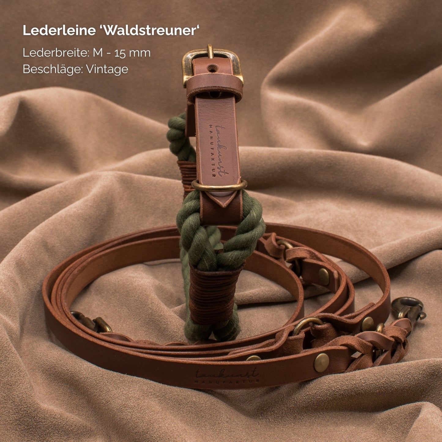 Hundeleine aus Leder - Lederleine 'Waldstreuner' Braun
