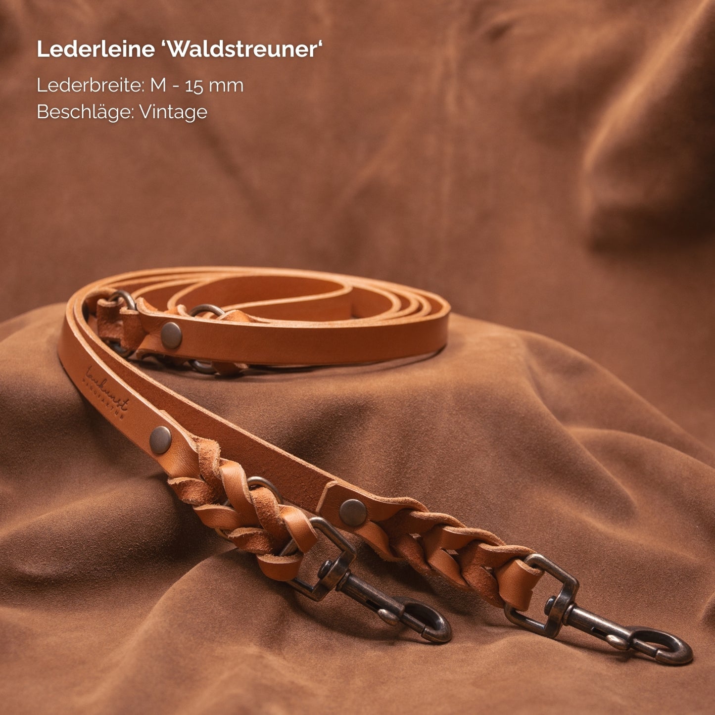 Hundeleine aus Leder - Lederleine 'Waldstreuner' Cognac
