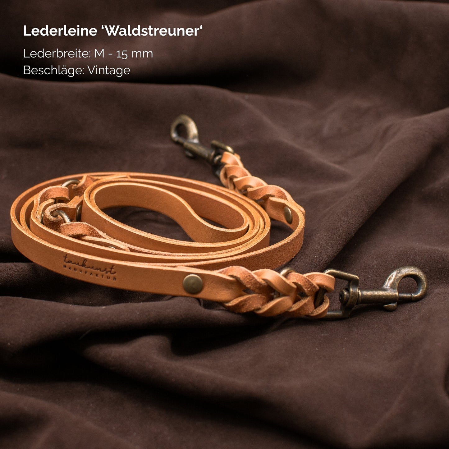 Hundeleine aus Leder - Lederleine 'Waldstreuner' Cognac
