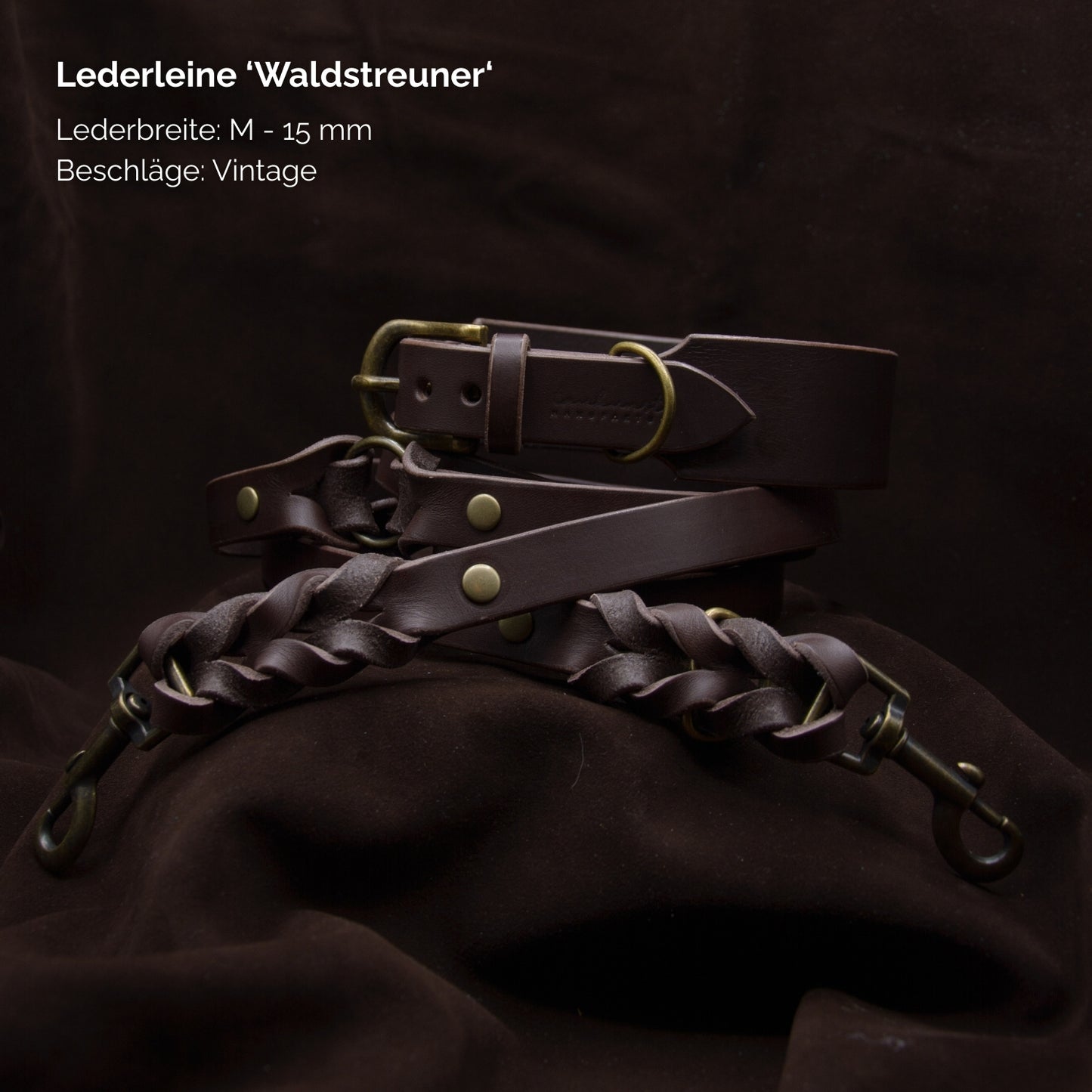 Hundeleine aus Leder - Lederleine 'Waldstreuner' Dunkelbraun
