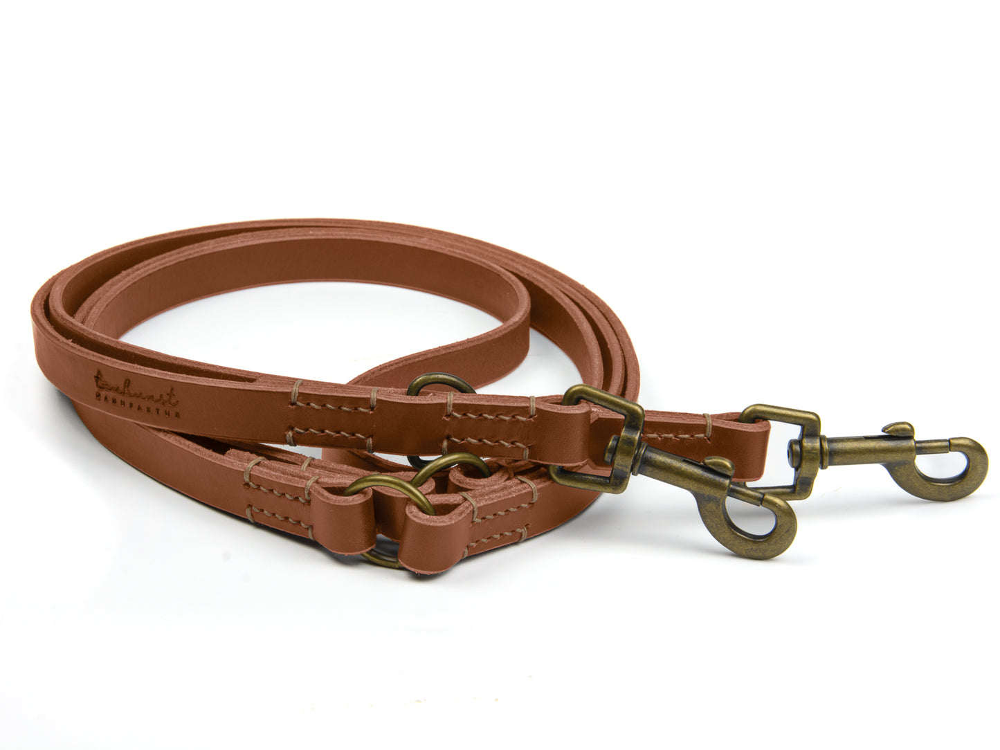 Hundeleine aus Leder - Lederleine Bella für Hunde Braun mit Sattlernaht in Beige Vintage
