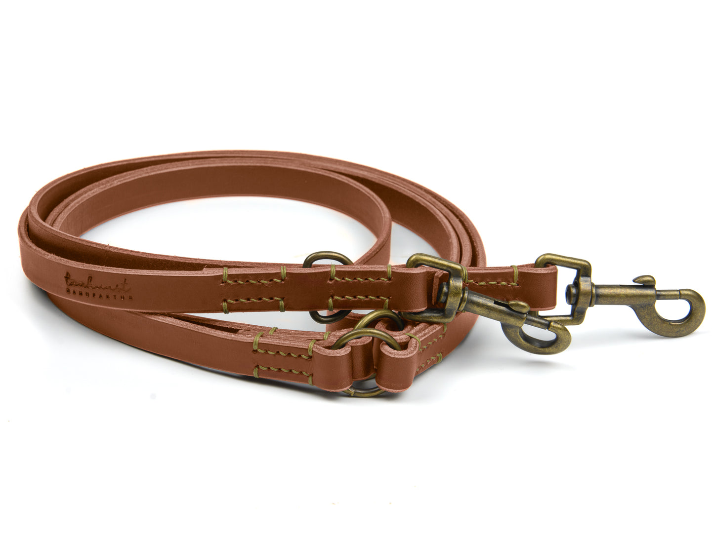 Hundeleine aus Leder - Lederleine Bella für Hunde Braun mit Sattlernaht in Oliv Vintage
