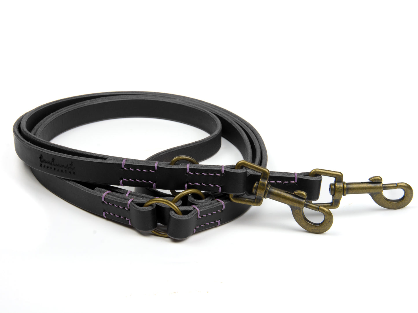 Hundeleine aus Leder - Lederleine Carla für Hunde Schwarz mit Sattlernaht in Lavendel Vintage
