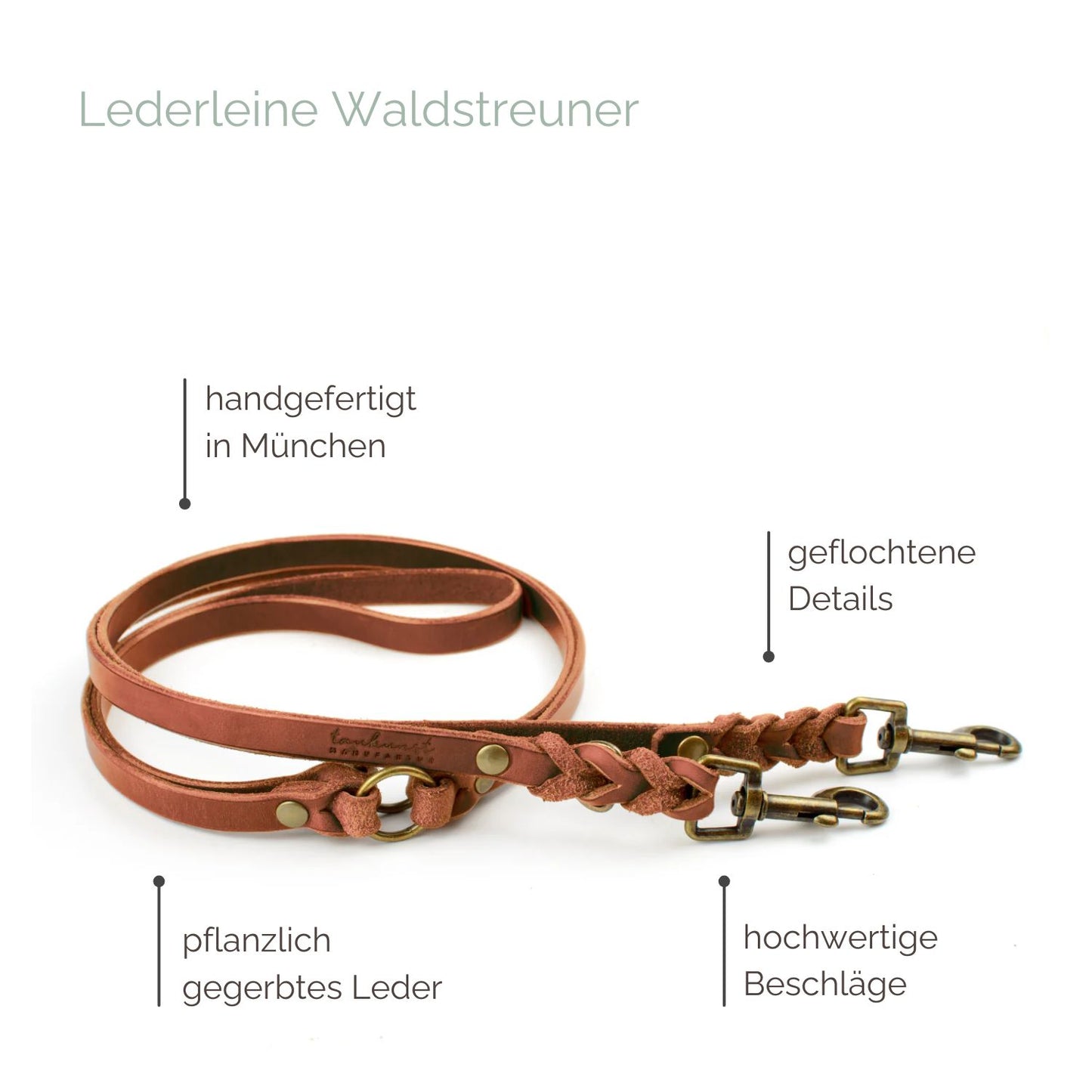 Hundeleine aus Leder - Lederleine 'Waldstreuner' Braun

